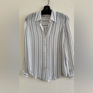 L'AGENCE Blue and White Striped Button Down Shirt 100% silk
